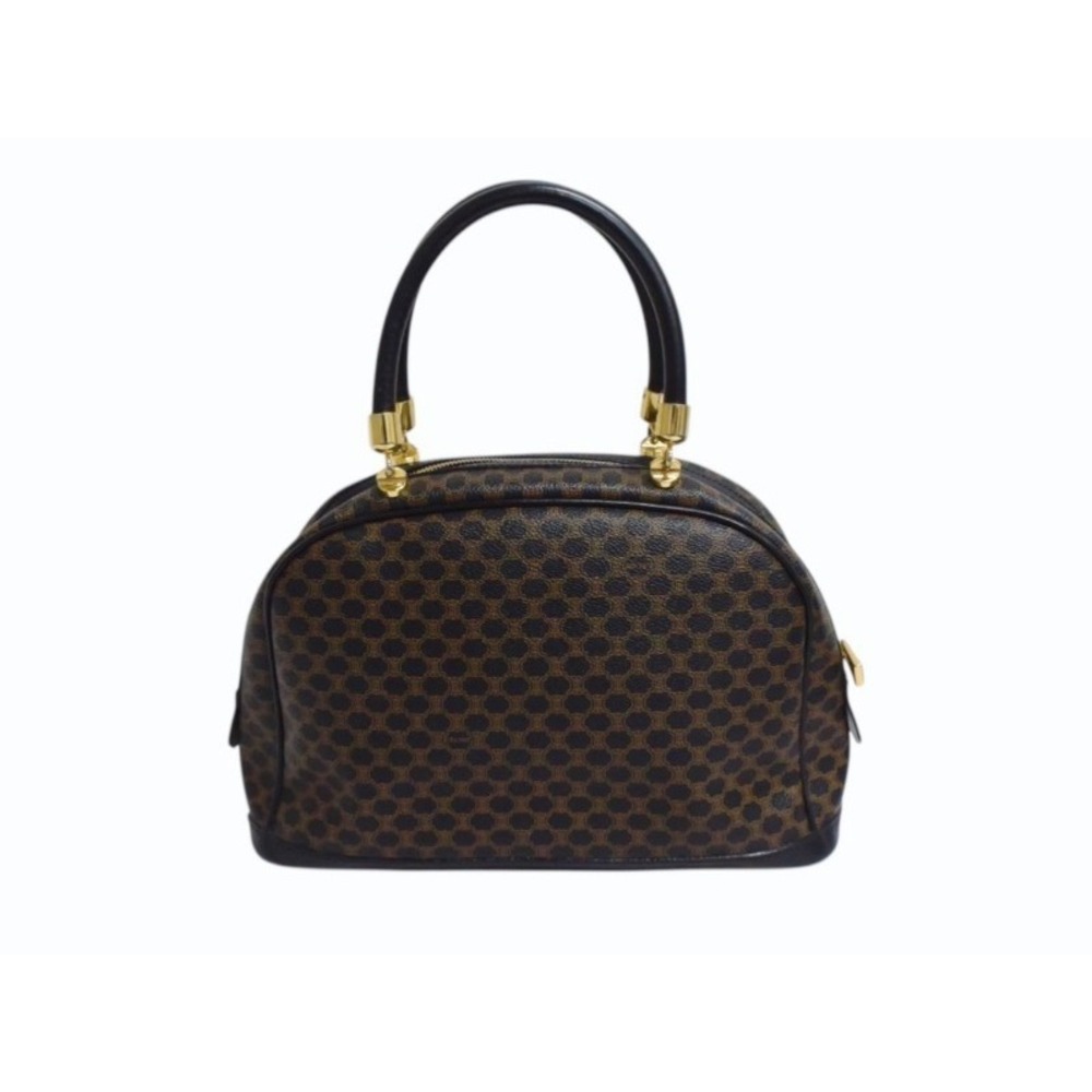Celine Boston brown Macadam handbag black leather logo bag - Picture 1 of 9